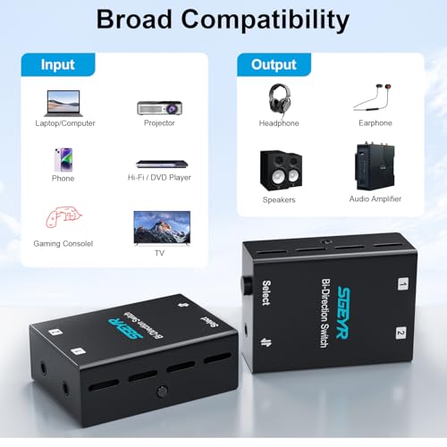 Audio Switch 3.5mm Bi-Direction Switch, Stereo Audio Switcher 2 in 1/1 in 2 Out, Audio Switch Selector for Phone Speakers Headhphone (Black)