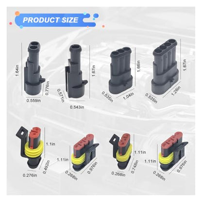 352PCS Waterproof Car Electrical Connector Terminals Kit, Automotive 1/2/3/4 Pin Male & Female Connectors, Quick Disconnect Vehicle Wire Harness Connector Plug Part for Car, Boat, Motorcycle