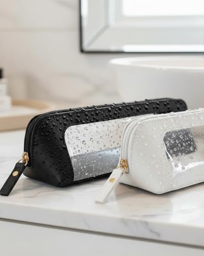 LETGO Clear Makeup Bag Travel Toiletry Bag for Women,Small Cosmetic Bags Cute Clear PVC Makeup Pouch for Purse Waterproof Comestic Zipper Bag Pencil Case Accessory Bag (Slim, Black) - color: Black, style: Slim