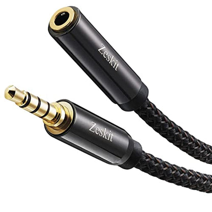 Zeskit Premium 3.5mm Jack Male to Female AUX Audio Extension Cable, TRRS 4 Poles for Headphones with Mic, Speakers - 6ft - size: 6 Feet