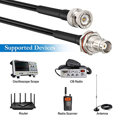 MOOKEERF BNC Cable - 50 ohm RG58 BNC Male to Female Coax Cable Bulkhead 8FT Low Loss Antenna Extension Cable for CB Radio/VHF Ham Radio/Wireless Microphone/Antenna/CCTV/Amateur Radio etc - size: 8FT