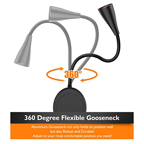 SANKEDOU Wall Mounted Reading Light, Bedside Headboard Lights with 5 Dimming & Color Temperature, USB Output, Night Light & Timers Function, Flexible Gooseneck 3000K-6000K Upgrade Bed Lamp (Black) - color: Black