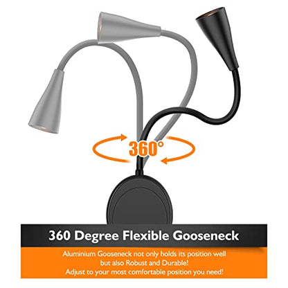 SANKEDOU Wall Mounted Reading Light, Bedside Headboard Lights with 5 Dimming & Color Temperature, USB Output, Night Light & Timers Function, Flexible Gooseneck 3000K-6000K Upgrade Bed Lamp (Black) - color: Black