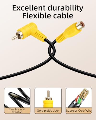 GELRHONR 90 Degree RCA Male to Female Extension Video Cable,0.49FT - color: Grad RCA M to RCA F,0.15M
