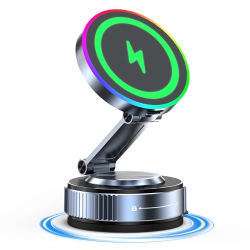 Magsafe Car Mount Charger, 15W Fast Charging Wireless Car Charger, Magsafe Car Mount, 360° Vacuum Magnetic Phone Holder [120LBS Ultra Suction Cup & 3000gf Magnet] for iPhone 17 - 12, Pixel & Samsung