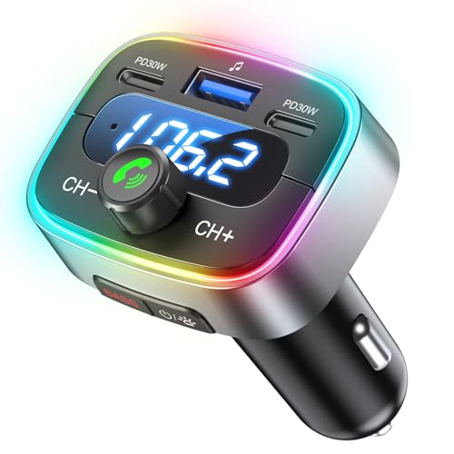 Bluetooth 5.4 Car Adapter 60W Charging USB Bluetooth Adapter for Car,Wireless Fm Transmitter Radio,Handsfree Calling and Audio Receiver,HiFi Music Player,7 Colors LED Backlit - color: Colorful-60W