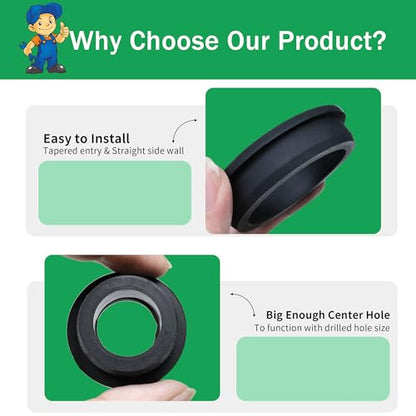 EASYEAH 3" Drill Hole, 2-1/2" ID Silicone Rubber Grommets for Wiring - color: Black, size: 2-1/2"ID, 3"DH