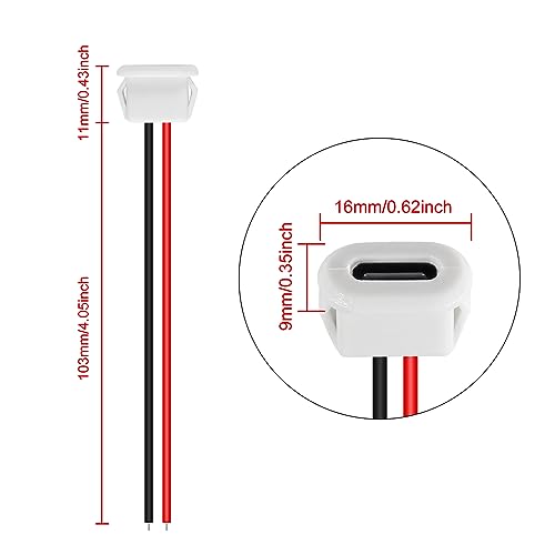 10PCS Type-C Female Chassis Waterproof 2P Solder Wire Type USB C Pigtail Cable Extension Power Cable USB-C Plug to 2 Pin Bare Wire Open End Connector White - style: C