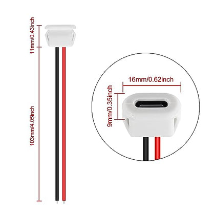 10PCS Type-C Female Chassis Waterproof 2P Solder Wire Type USB C Pigtail Cable Extension Power Cable USB-C Plug to 2 Pin Bare Wire Open End Connector White - style: C