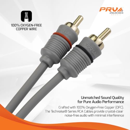 PRV AUDIO Premium 2 Channel Car Audio 10 ft RCA Cable – Oxygen Free Copper Shielded, Noise Reducing Audio Signal Cable for Amplifiers, DSP & Head Units – RCA-10FT V5