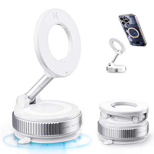 Upgraded Vacuum Magnetic car PhoneHolder, Strongest Suction Cup Phone Holder, 720°Foldable car Holder, Suitable forCars/Mirrors/Smooth Surface, Compatible withiPhone and Android (White) - color: White