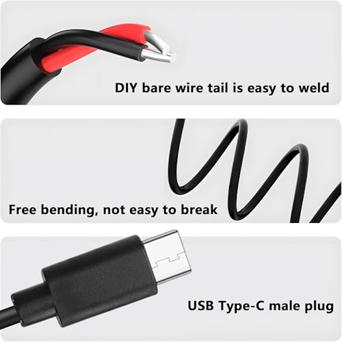 USB Type-C 2 Pin Bare Wire Cable,5V 3A 22AWG USB C Male Plug to 2 Pin Open End Pigtail Extension Power Cable for DIY Equipment Installed Replace Repair-0.5M/1.64FT (4PCS) - style: 0.5M/1.64FT-(4PCS)