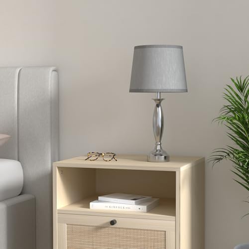 Bedroom Lamps for Nightstand, 3 Way Dimmable Silver Bedside Lamps with USB - color: A. Grey Shade & Nickel Base, size: Medium（22.5 In）