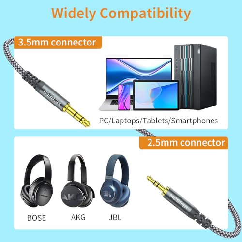 3.5mm to 2.5mm Aux Audio Cable (5FT),Replacement Audio Cord Compatible with SoundTrue Soundlink Bose 700 QuietComfort QC45 QC35II QC35 QC25 Noise Cancelling Headphones,NC700 On-Ear 2 OE2 OE2i (Grey) - size: 1-PACK