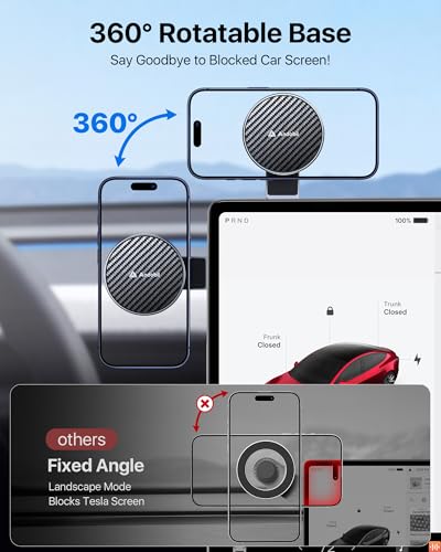 andobil 3rd Gen Tesla Phone Mount 【Upgrade Adhesive & Upgrade Stongest Magnet】 Phone Holder for Tesla New Model Y Juniper Model 3, 360° Adjustable Tesla Phone Holder fits iPhone 17 16 15 14 Pro Max - color: Black