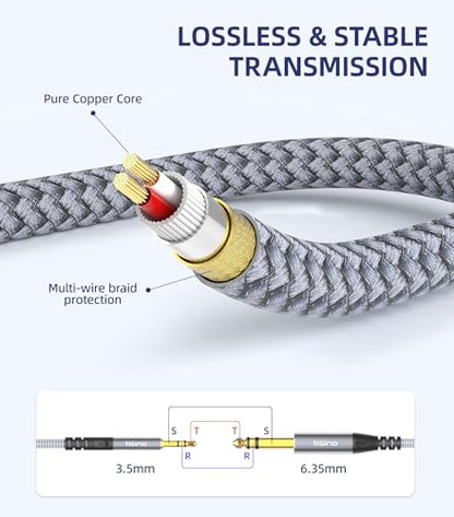 Tisino 1/8 to 1/4 Stereo Cable, 3.5mm to 1/4 Adapter Aux Cord, 10 FT - size: 3m/10ft