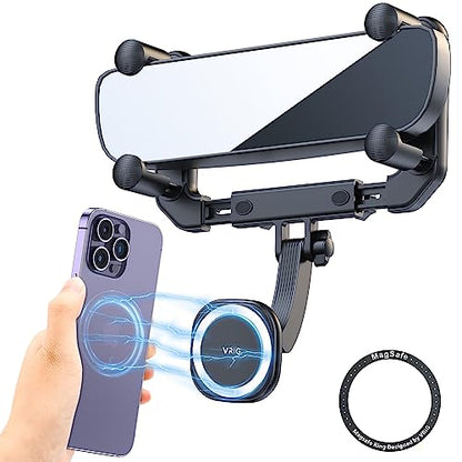 VRIG MG-15 Magnetic Rear View Mirror Phone Holder for car [Big Rear Mirrors Friendly],Magsafe Hands Free 360 Rotating Strong Magnet Cell Phone Mount Fit for iPhone 16/1514/13/12 Series