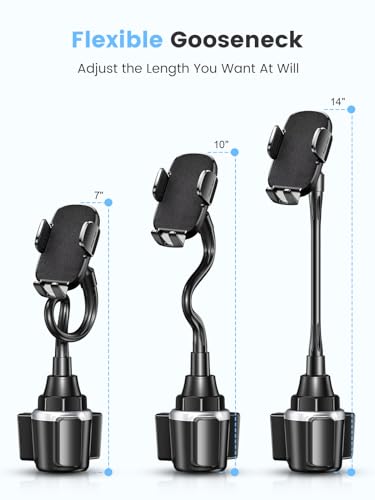 Car Phone Holder, Dual 360° Rotate Gooseneck Cup Holder Phone Mount for Car, Flexible Cell Phone Holder Car Compatible with iPhone 16 Pro Max/15/14/13/12/11, S25/S24/S23/S22, 4”-7” Phone