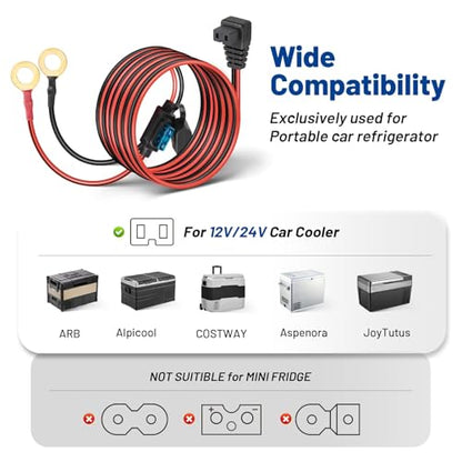 Anina 12V DC Power Cord Cable for Car Fridge with 14AWG O Ring Terminal Car Cooler Charger Compatible with Alpicool, COSTWAY, ARB, ICECO, Setpower, Aspenora, JoyTutus Portable Refrigerator