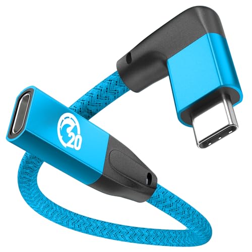 Right Angle USB C Extension Cable 0.6FT, USB-C 3.2 Male to Female Cable - color: BLUE, size: 0.6FT