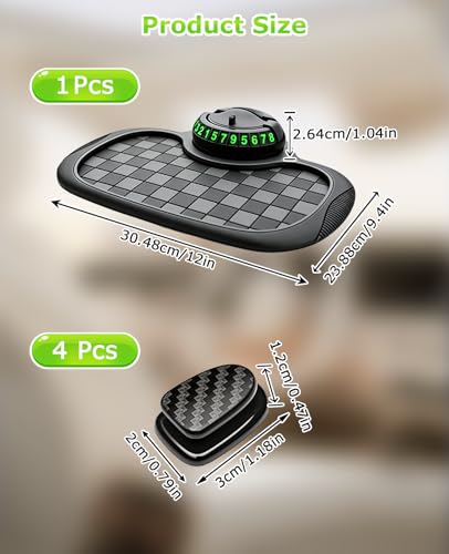 5PCS Multifunctional Car Anti-Slip Mat for Phone Set, All in One Car Organizer Pad for Car Dashboard with 360° Rotatable Phone Holder