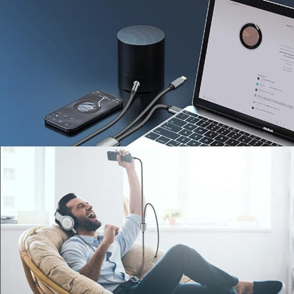 2 in 1 Aux Audio Cable, USB C to 3.5mm Aux Audio Cable, Lightning to 3.5mm Audio Cable Fit with iPhone 16/15/14/13/12/11/XR, Galaxy S24/S23/S22/S21, Pixel 9/8/7/6/5, iPad to Car Stereo Speaker 4FT