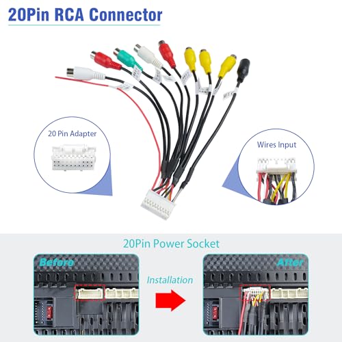 Android Radio RCA Wiring Harness Adapter 20Pin Plug - style: 20Pin Connector with 9RCA Plug