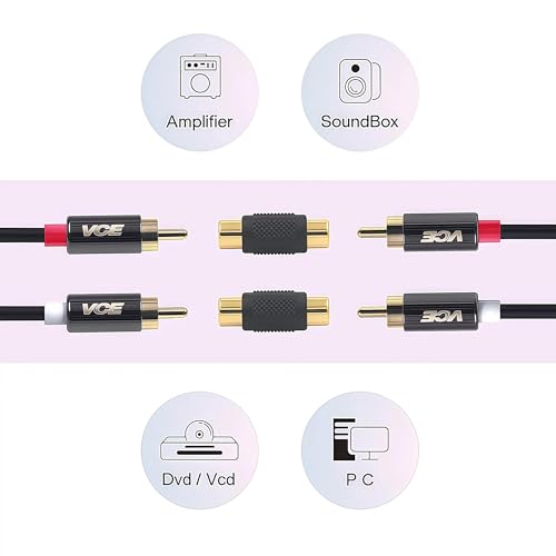VCE RCA Female to Female Coupler, Gold Plated RCA Adapter, 3-Pack