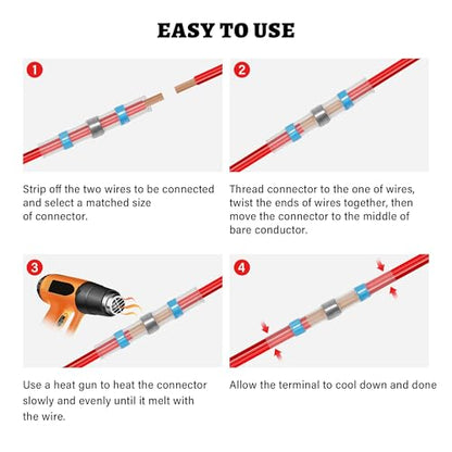 RED WOLF Solder Seal Wire Connector Kit 250 PCS Electrical Heat Shrink Butt Connector for Marine Automotive Boat Truck Home Waterproof Electronics Insulated Splice Joint Wire Terminals