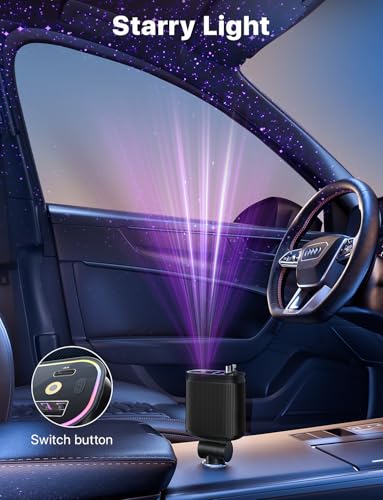 Starlight Retractable Car Charger with Retractable Cables, Starlight in Car Roof 4 in 1 Super Fast USB C Car Phone Charger, 2 USB Ports Starry Sky Adapter, Compatible with iPhone 17 16 15 14 13 12 - color: Dark Black