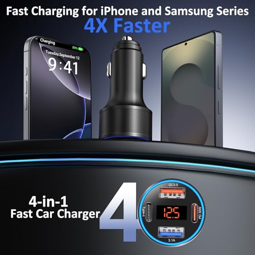 Car Charger USB C, 65W Multi Port Dual 12V Cigarette Lighter USB Charger - color: Black, size: 1-Pack