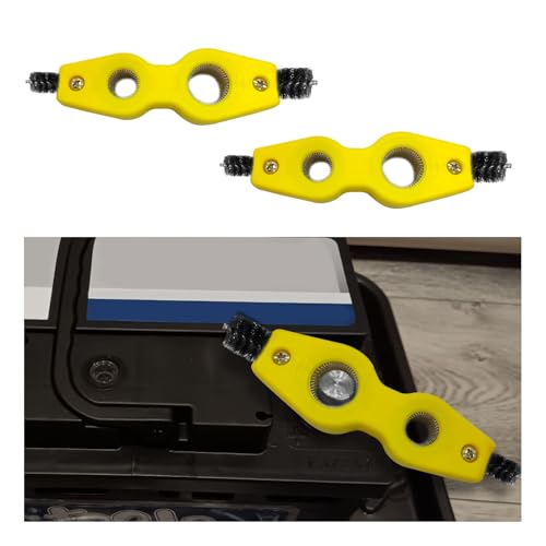 Dickno 2 PCS Car Battery Terminal Cleaning Brush, 4 in 1 Anti-Rust Auto Battery Cleaner with Steel Wire, Universal Vehicle Battery Terminals Machine Parts Cleaning Tool Accessories (Yellow) - color: Yellow, size: 2 PCS