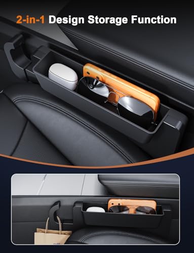 2-in-1 Car Steering Wheel Desk & Table Tray, Seat Gap Filler Organizer - Detachable Two-Piece Slide-Together Laptop & Eating Tray, Adjustable Supports & Hooks, Fits Most 3-Spoke Round Wheels