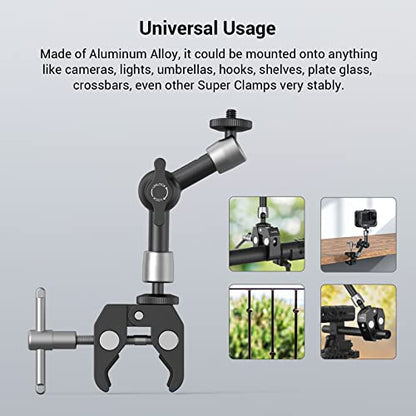 SMALLRIG Super Clamp w/ 1/4" and 3/8" Thread and 5.8 Inches Adjustable Friction Power Articulating Magic Arm with 1/4" Thread Screw for LCD Monitor/LED Lights - KBUM2730 (Pack of 2) - size: 5.8''+arm only (Pack of 2)