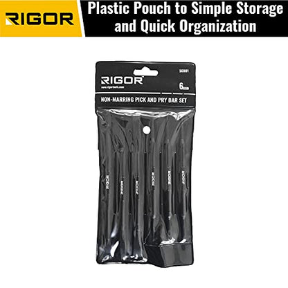RIGOR 56001 Non-Marring Pick and Pry Bar Set, 6 PCS | Removal Lever Set | Replacing Gaskets, Oil Seals, O-Rings, Small Part