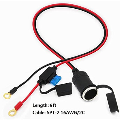 SPARKING 6FT Car Female Cigarette Lighter Plug Socket to Eyelet Terminals 12V Extension Cable with 15A Fuse(6FT) - size: 6FT