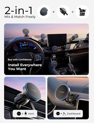 LISEN 15W MagSafe Car Mount Charger Phone 18,[Light Pink] Magnetic Wireless Car Charger, Dashboard & Air Vent Car Phone Holder Mount for iPhone 17-12, Samsung, Pixel, Cute Car Accessories for Women - color: Light Pink