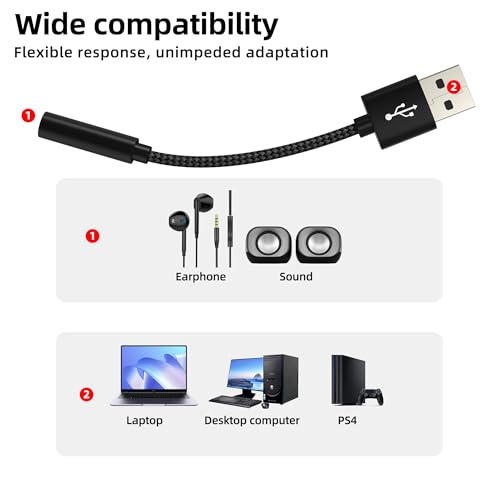 USB Male to 3.5mm Female Jack Adapter Headphone AUX Audio Cable for iPhone PC Laptop Output Plug Speaker Microphone Converter Stereo DAC Headset Desktop External Digital Car Auxiliary Input