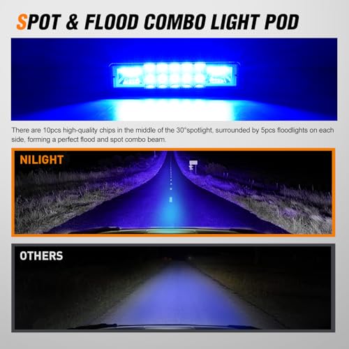 Nilight 2 PCS 6 Inch 60 W Blue LED Light Pods Spot Flood Combo Beam - color: 60W Led Pods 2Pcs Blue