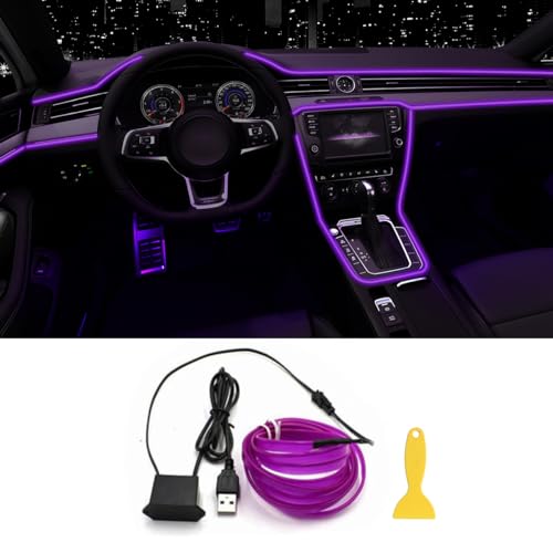 EL Wire Interior Car LED Lights, 16.5FT USB Ambient Lighting Strip, Purple - color: Purple