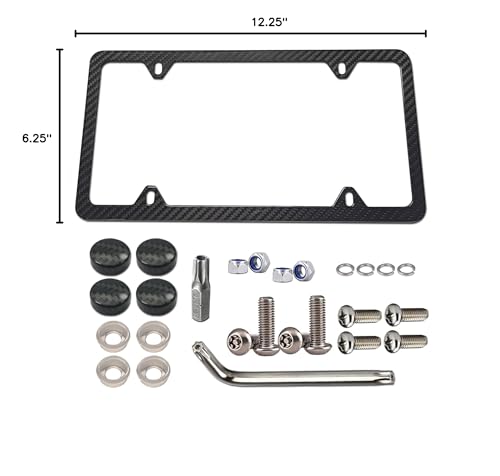 BGGTMO Real Carbon Fiber License Plate Frame, Stainless Steel Base, 1 Pack - color: Real Carbon Frame-4 Holes