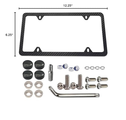 BGGTMO Real Carbon Fiber License Plate Frame, Stainless Steel Base, 1 Pack - color: Real Carbon Frame-4 Holes