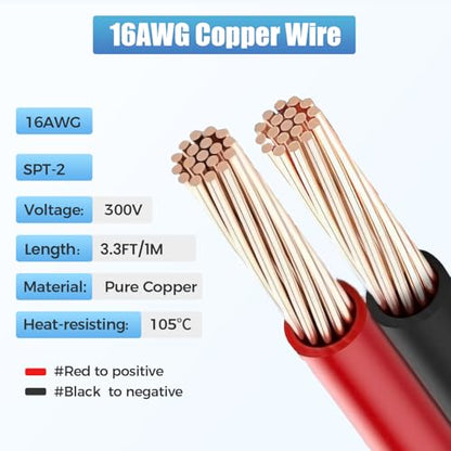3.3Ft/1M Cigarette Lighter Extension Cord with On Off Switch 12V/24V Male to Female Socket 16AWG Heavy Duty Extension Cable - size: 1m/3.3ft