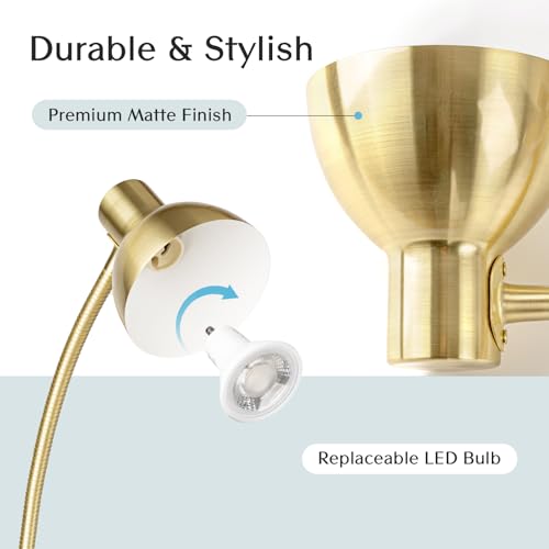 Solfres Patented Innovative Design Headboard Reading Light Pro. No Drilling Book Light for Bedtime Reading. Dimmable LED Book Reading Lamp with Bulb. Movable & Flexible, Gold - color: Gold, size: L