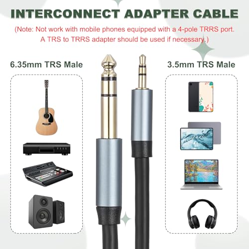MECCANIXITY 1/4" to 1/8" Stereo Audio Cable 6.35mm to 3.5mm Male 7FT Black - size: 7FT