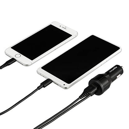 Amazon Basics 30W Fast Car Charger, 1 USB-C (18W) Cable with PD, 1 USB-A (12W) Port, Apple MFi Certified, for Phones (iPhone 16/15/14/13/12/11/X, Samsung, and more), Black - size: 18W