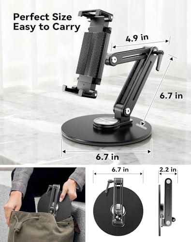 Portable Monitor Stand Large Clamp - Heavy Duty Aluminum Body Support up to 4.4LBS 16" 17.3" 18.5 inch 360° Rotating Base Swivel Foldable Desk Stand for iPad Holder Tablet Mount for Kitchen/Travel - size: up to 18.4"