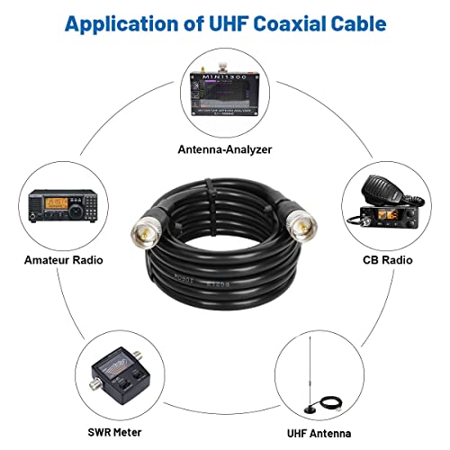 MOOKEERF CB Coax - RG213 Coaxial Cable (10ft) UHF Male-Male, Low Loss, Ideal for Ham/VHF Radios, SWR Meter & Antenna Analyzers - size: 10FT