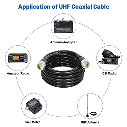 MOOKEERF CB Coax - RG213 Coaxial Cable (10ft) UHF Male-Male, Low Loss, Ideal for Ham/VHF Radios, SWR Meter & Antenna Analyzers - size: 10FT