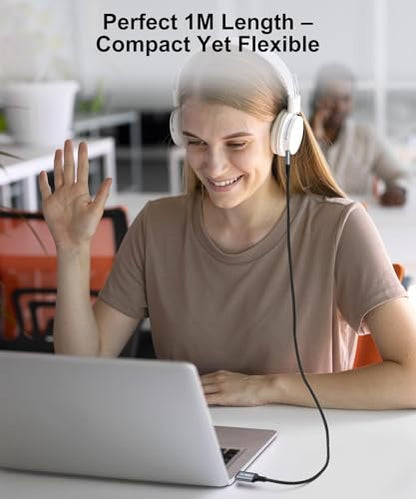 USB to 3.5mm Audio Cable, 1m/3.28ft Nylon Braided USB Male to 3.5mm Male Aux Cord with Hi-Fi DAC Chip, Noise-Free, Plug & Play for Headsets, Speakers, Car AUX – 2-Year Warranty - style: USBm-3.5m-AAC-1M